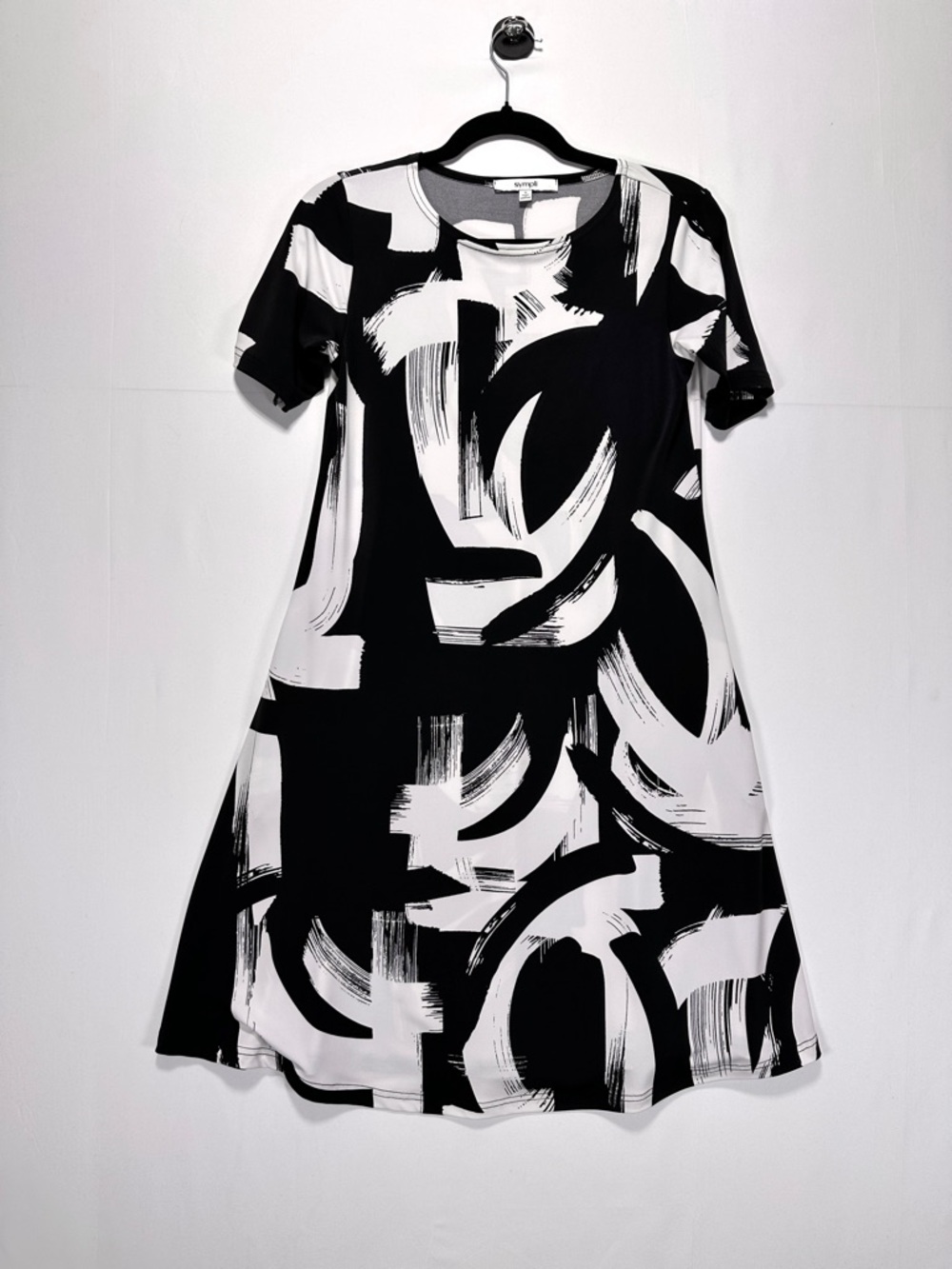 Sympli Midi Abstract Print A Line Dress Black White Minimalism Artsy Size 2